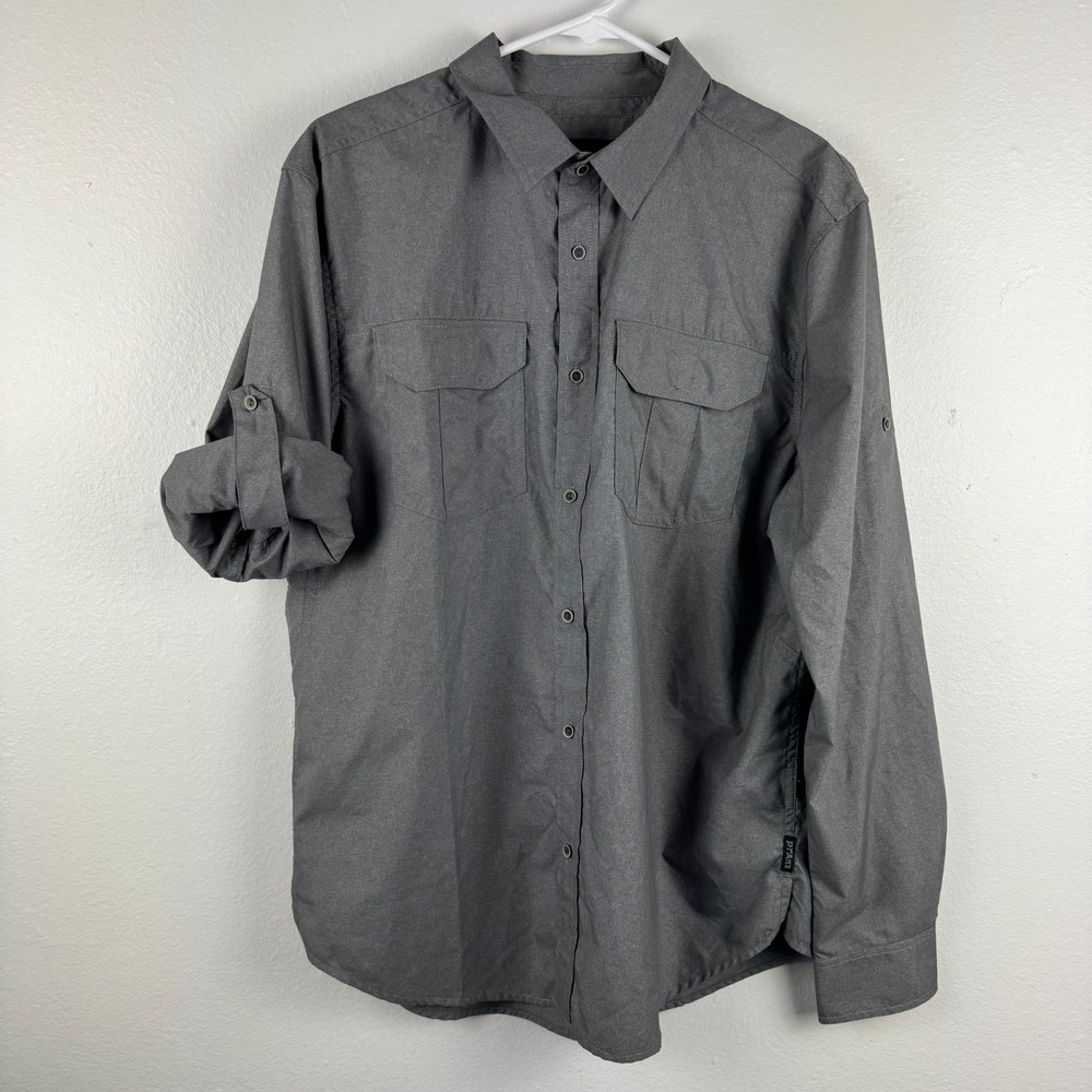 PRANA Citadel Mens long sleeve button hiking shirt Gray -‎ roll tab - M